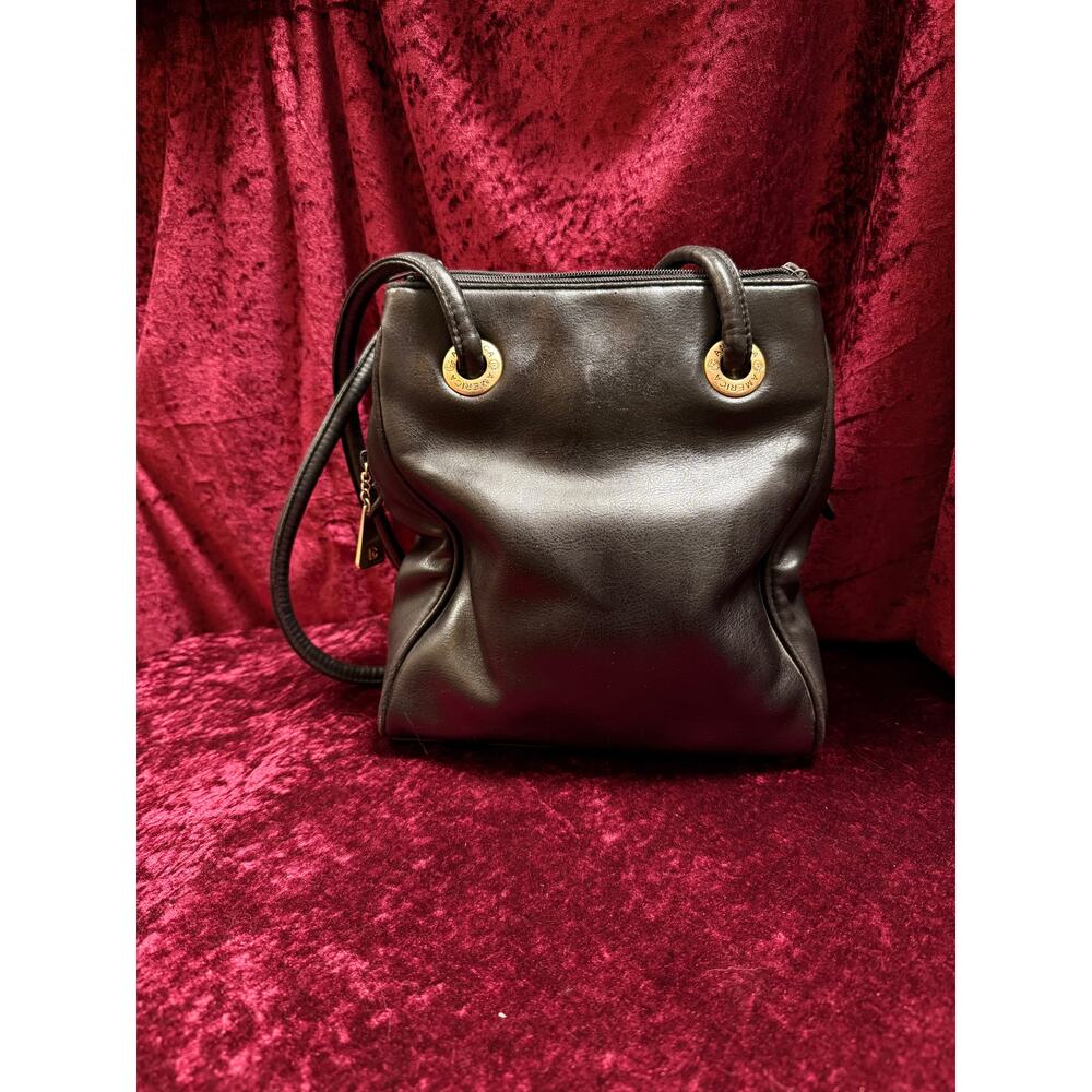 Vintage Accessories - Black Faux Leather Shoulder Bag with Gold Details